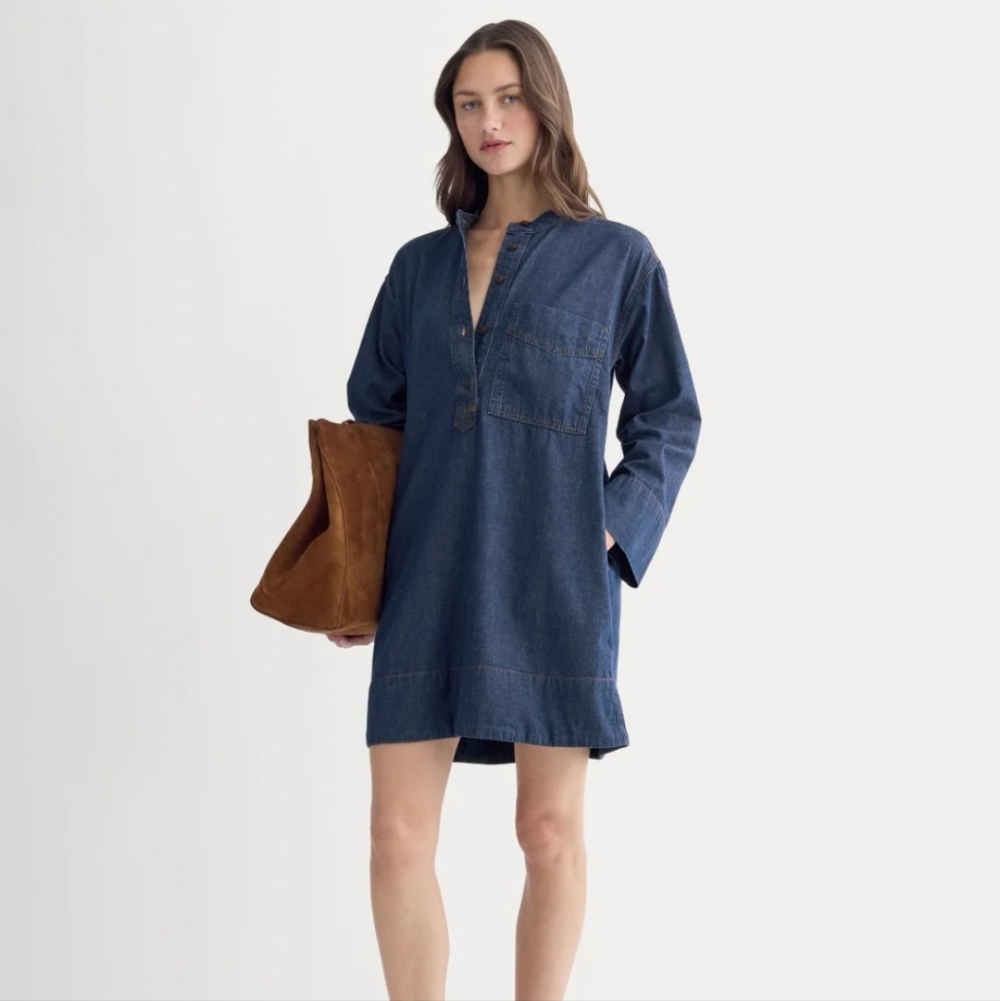 Everlane The Denim Popover Dress dark indigo size small